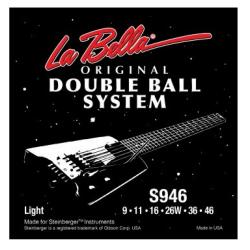 Струны для безголовой электрогитары (009-011-016-026w-036-046), сталь, Double Ball-ends, non-tremolo Steinberger LA BELLA S946