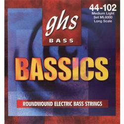 Струны для бас-гитары (44-63-80-102) круглая обмотка никелированные, Bassics GHS ML6000