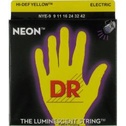 Струны электрических гитар NEON HiDef Yellow, светящиеся в УФ лучах, цвет Yellow, 9-42 Lite DR STRINGS NYE-9