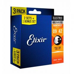 Набор из 3-х комплектов струн для электрогитары NW Super Light (009-042) ELIXIR 16540