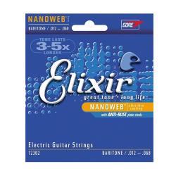 Струны для электрогитары Extra Heavy/Baritone 12-68 ELIXIR 12302 NanoWeb 12-68