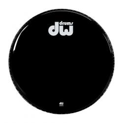 Фронтальный пластик 24 дюйма для большого барабана. Однослойный, глянцевый, чёрный, с небольшими отв... DRUM WORKSHOP DRDHGB24K Black w/ Logo Bass Drum Reso vented