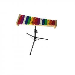 Металлофон детский диатонический, 15 нот, диапазон G5-G7, на деревянной основе, разноцветные пластины, со стойкой DEKKO TG-15-1