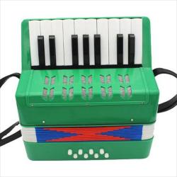 Аккордеон детский, цвет - зеленый, правая рука - хроматический звукоряд, уменьшенная рояльная клавиатура - 17 клавиш, левая рука - 8 нот, с ремнями. Для детей 3-7 лет FUTURE STAR FF-17K-GR