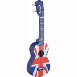 Традиционное сопрано укулеле с черным нейлоновым чехлом, голубой цвет с рисунком британского флага STAGG US UK-FLAG