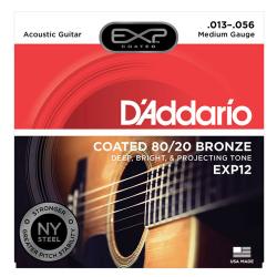 Струны для акустической гитары с покрытием, Medium 13-56, 6-гранный корд D'ADDARIO EXP-12
