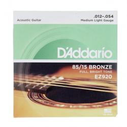 Струны для акустической гитары, бронза 85/15, Medium Light 12-54 D'ADDARIO EZ-920