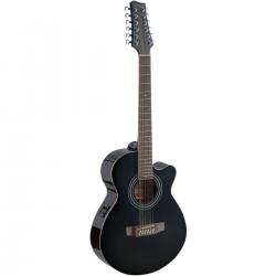 12-ти струнная электроакустическая гитара с вырезом, 21 лад, тип корпуса Mini-jumbo, верхняя дека ел... STAGG SA40MJCFI/12-BK