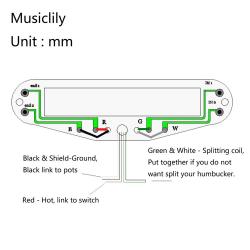 Звукосниматель магнитный, хамбакер, рельсовый, белый MUSICLILY MX0449BK