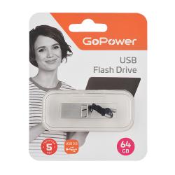 Флеш-накопитель 64GB USB3.0, металл, серебряный GOPOWER 00-00027359 Mini