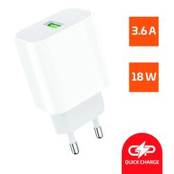 Сетевое зарядное устройство GPQC07 1USB 18W QC3.0, белый GOPOWER 00-00022767