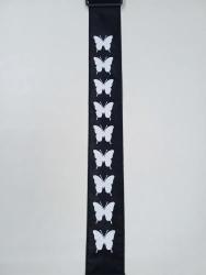 Ремень для гитары, черный, аппликация Бабочка MEZZO MZ-RGE-7-1ApButterflyBk