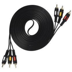 Кабель 3xRCA (m)-3xRCA (m) 5.0м ПВХ, черный, в пакете GOPOWER 00-00027486