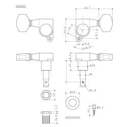 Колки 6 в линию, реверсные, позолота GOTOH SG360-07 R GD
