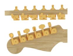 Локовые колки для Fender на 2-х шпильках, 6 в линию, профилированные, позолота HIPSHOT 6K1FEL0G-STAG