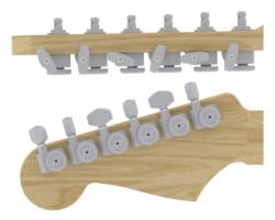Локовые колки для Fender на 2-х шпильках, 6 в линию, профилированные, сатин хром HIPSHOT 6K1FEL0S-STAG