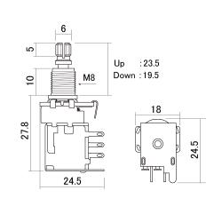Потенциометр Push-Push 500кОм, резьба M8, логарифмический HOSCO PU-PUSH-500A
