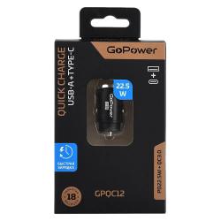 Автомобильное З/У GPQC12 1USB+1Type-C 22.5W Mini черный GOPOWER 00-00028409