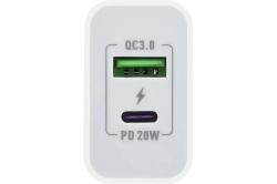 Сетевое зарядное устройство GPQC08, 1USB+1Type-C, 20Вт QC3.0, белый GOPOWER 00-00028401
