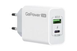 Сетевое зарядное устройство GPQC08, 1USB+1Type-C, 20Вт QC3.0, белый GOPOWER 00-00028401