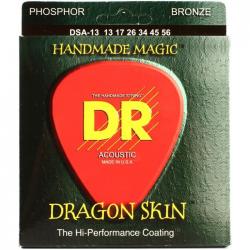 Струны для акустической гитары, калибр 13-56 DR STRINGS DSA-13 Dragon Skin Acoustic Medium 13-56