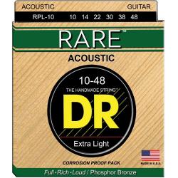 Струны для акустической гитары, калибр 10-48 DR STRINGS RPL-10 Rare Acoustic Extra Light 10-48
