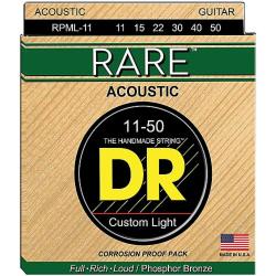 Струны для акустической гитары, калибр 11-50 DR STRINGS RPML-11 Rare Acoustic Custom Light 11-50