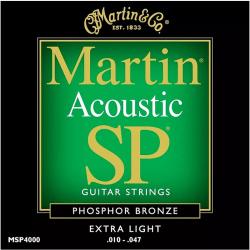 Струны для акустической гитары, калибр 10-47, фосфор/ бронза MARTIN MSP4000 Acoustic SP 92/8 Phosphor Bronze Extra Light 10-47