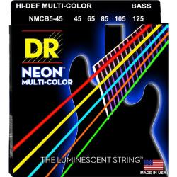 Струны для 5-струнной бас-гитары, калибр 45-125 DR STRINGS NMCB5-45 Neon Multi-Color Bass Medium 5-String 45-125