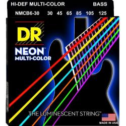 Струны для 6-струнной бас-гитары, калибр 30-125 DR STRINGS NMCB6-30 Neon Multi-Color Bass Medium 6-String 30-125