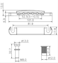 Струнодержатель GUYKER guitar bridge GM003+GS001 Gold