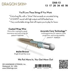 Струны для акустической гитары, Калибр: 13-56, Серия: DRAGON SKIN+™, Обмотка: бронза 80/20, Покрытие: микротонкое DR STRINGS DA8-13