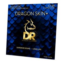 Струны для 12-струнной акустической гитары, Калибр: 10/10-48/28, Серия: DRAGON SKIN+™, Обмотка: фосфористая бронза, Покрытие: микротонкое DR STRINGS DAP-10/12
