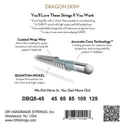 Струны для 5-струнной бас-гитары, Калибр: 45-125, Серия: DRAGON SKIN+™, Обмотка: никель, Покрытие: микротонкое DR STRINGS DBQ5-45