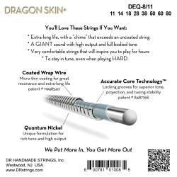 Струны для электрогитары, Калибр: 11-50, Серия: DRAGON SKIN+™, Обмотка: никель, Покрытие: микротонкое DR STRINGS DEQ-11