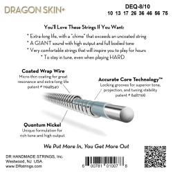 Струны для 8-струнной электрогитары, Калибр: 10-75, Серия: DRAGON SKIN+™, Обмотка: никель, Покрытие: микротонкое DR STRINGS DEQ-8/10