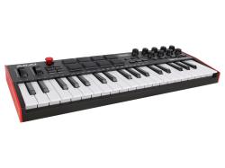 MIDI клавиатура 37 мини-клавиш, 8 пэдов с RGB, 8 энкодеров, шаговый секвенсор, арпеджиатор, колесо pitch и modulation, OLED дисплей, выходы: CV/Gate: 3 x 1/8” Pitch/Gate/Mod, 1 x 1/8” CV Clock, вход: 1/8” CV Clock MIDI AKAI MPK Mini Plus