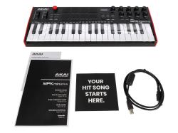MIDI клавиатура 37 мини-клавиш, 8 пэдов с RGB, 8 энкодеров, шаговый секвенсор, арпеджиатор, колесо pitch и modulation, OLED дисплей, выходы: CV/Gate: 3 x 1/8” Pitch/Gate/Mod, 1 x 1/8” CV Clock, вход: 1/8” CV Clock MIDI AKAI MPK Mini Plus