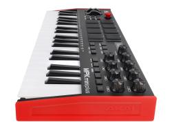 MIDI клавиатура 37 мини-клавиш, 8 пэдов с RGB, 8 энкодеров, шаговый секвенсор, арпеджиатор, колесо pitch и modulation, OLED дисплей, выходы: CV/Gate: 3 x 1/8” Pitch/Gate/Mod, 1 x 1/8” CV Clock, вход: 1/8” CV Clock MIDI AKAI MPK Mini Plus