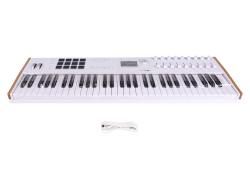 MIDI клавиатура 61 клавиша, полувзвешенная механика, дисплей, 12 пэдов , 9 фейдеров, 9 поворотных регуляторов, 3 входа для подключения педалей, MIDI in/out, USB-C ARTURIA KeyLAB 61 MK3 White