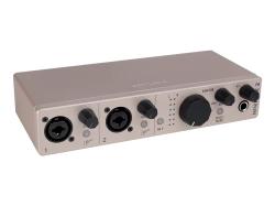 Аудиоинтерфейс USB 24бит/192кГц, два комбинированных входа XLR-1/4” (микрофонный / линейный / инструментальный уровень) с фантомным питанием +48 В, выходы на монитор (L/R Jack), выход для наушников, MIDI In/Out ARTURIA MiniFuse 2 Champagne
