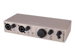 Аудиоинтерфейс USB 24бит/192кГц, два комбинированных входа XLR-1/4” (микрофонный / линейный / инструментальный уровень) с фантомным питанием +48 В, выходы на монитор (L/R Jack), выход для наушников, MIDI In/Out ARTURIA MiniFuse 2 Champagne
