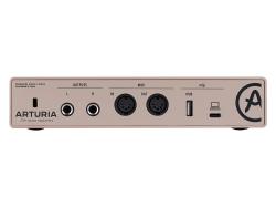 Аудиоинтерфейс USB 24бит/192кГц, два комбинированных входа XLR-1/4” (микрофонный / линейный / инструментальный уровень) с фантомным питанием +48 В, выходы на монитор (L/R Jack), выход для наушников, MIDI In/Out ARTURIA MiniFuse 2 Champagne