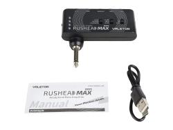Компактный басгитарный усилитель-эмулятор Rushead Max Bass 5 регулировок для управл.модели clean,overdrive and distortion,эффекты:chorus, tremolo,flanger,reverb,delay,вход Aux, время работы от встроенн.аккумулятора 5 час. зарядка по USB VALETON RH-101