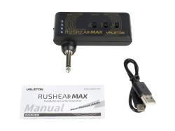 Компактный гитарный усилитель-эмулятор Rushead Max 5 регулировок для управл.модели clean, overdrive and distortion, эффекты:chorus, tremolo, flanger, reverb, delay, вход Aux, время работы от встроенн.аккумулятора 5 ч, зарядка по USB VALETON RH-100