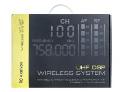 Микрофонная радиосистема UHF 650 - 758 MHz, подавитель обратной связи, цифровая модуляция, LCD дисплей, DSP, ручной микрофон - 2 шт., силиконовые кольца - 2 шт., держатель для микрофона - 2 шт., цвет белый. AXELVOX DX800SW
