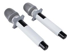 Микрофонная радиосистема UHF 650 - 758 MHz, подавитель обратной связи, цифровая модуляция, LCD дисплей, DSP, ручной микрофон - 2 шт., силиконовые кольца - 2 шт., держатель для микрофона - 2 шт., цвет белый. AXELVOX DX800SW