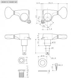 Колки 6 в линию, позолота GOTOH SGS510Z-S5 Gold L6