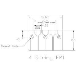 Басовый бридж A style для Fender, крепление струн на бридже, алюминий, хром HIPSHOT 5A4FM1AC