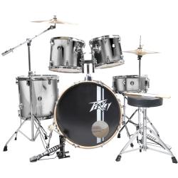 Барабанная установка (бас-барабан, три тома, малый барабан, каркас, педаль, стойка для тарелок, палочки) PEAVEY PV 5PC Drum Set Silver